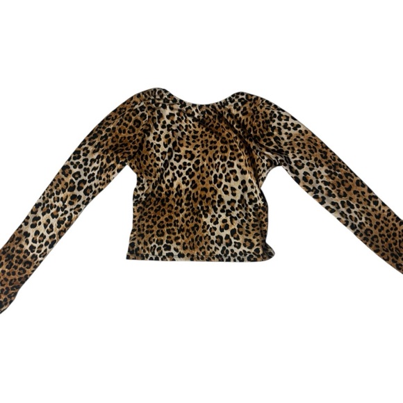 Unbranded Leopard Print Brown/Black Long Sleeve Stretchy Fitted Women's Crop Top - Picture 7 of 16